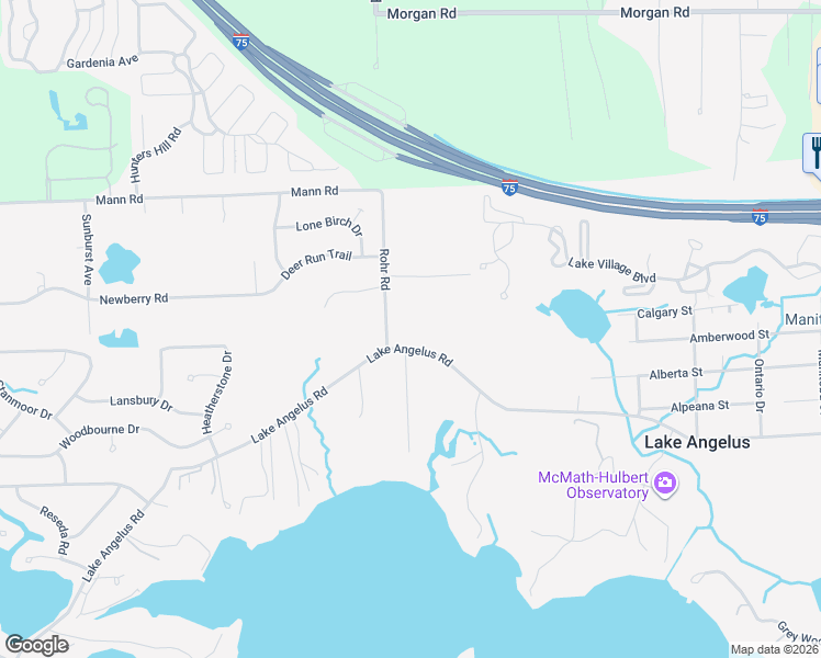 map of restaurants, bars, coffee shops, grocery stores, and more near 1360 North Lake Angelus Road in Auburn Hills