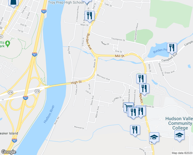 map of restaurants, bars, coffee shops, grocery stores, and more near in Troy