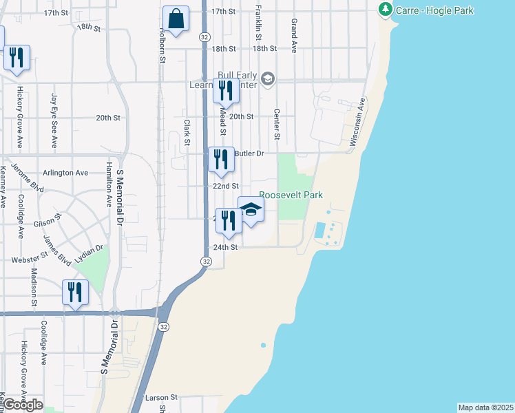 map of restaurants, bars, coffee shops, grocery stores, and more near 828 Valerie Court in Racine