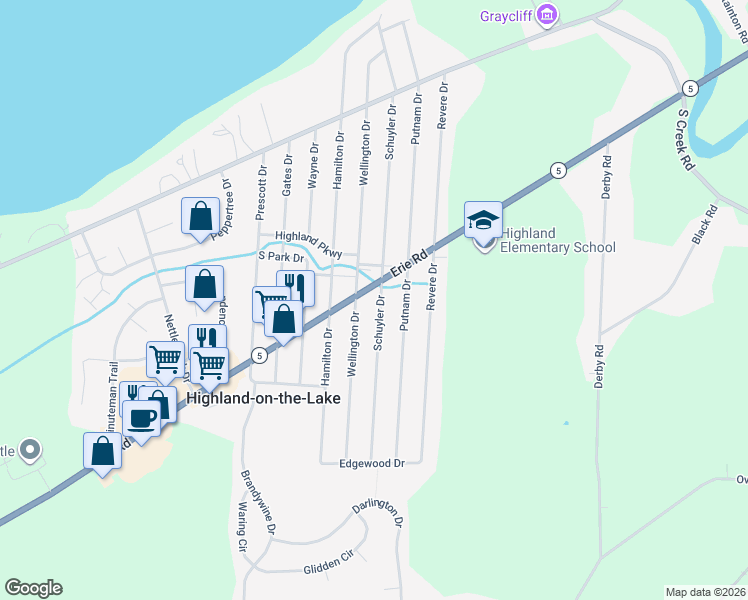 map of restaurants, bars, coffee shops, grocery stores, and more near 6822 Schuyler Drive in Derby