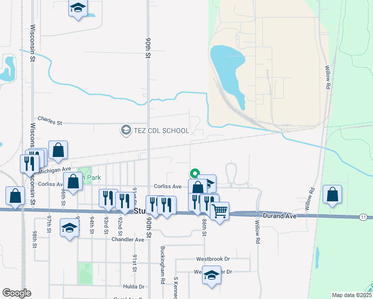 map of restaurants, bars, coffee shops, grocery stores, and more near 2740 87th Street in Sturtevant