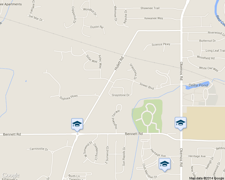 map of restaurants, bars, coffee shops, grocery stores, and more near 2435 Seville Drive in Meridian Charter Township