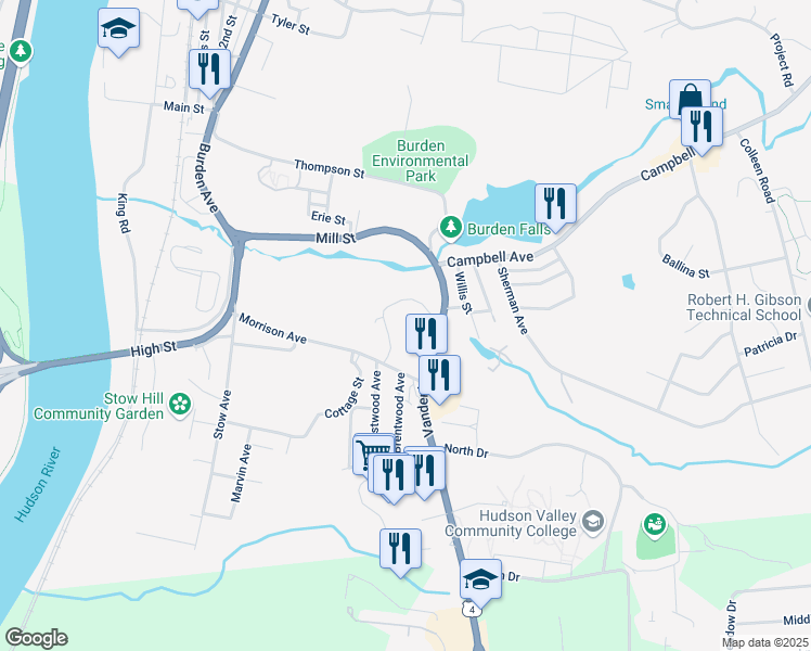 map of restaurants, bars, coffee shops, grocery stores, and more near 100 Morrison Avenue in Troy