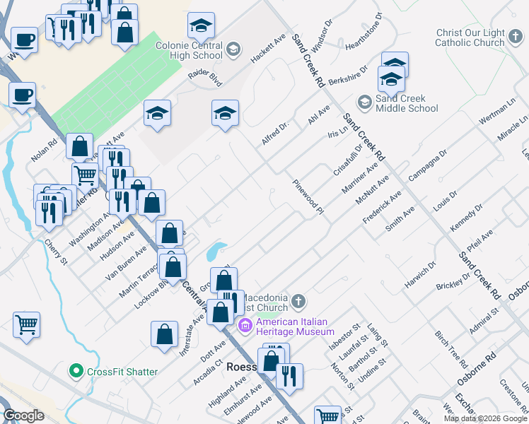 map of restaurants, bars, coffee shops, grocery stores, and more near 8 Jules Drive in Albany