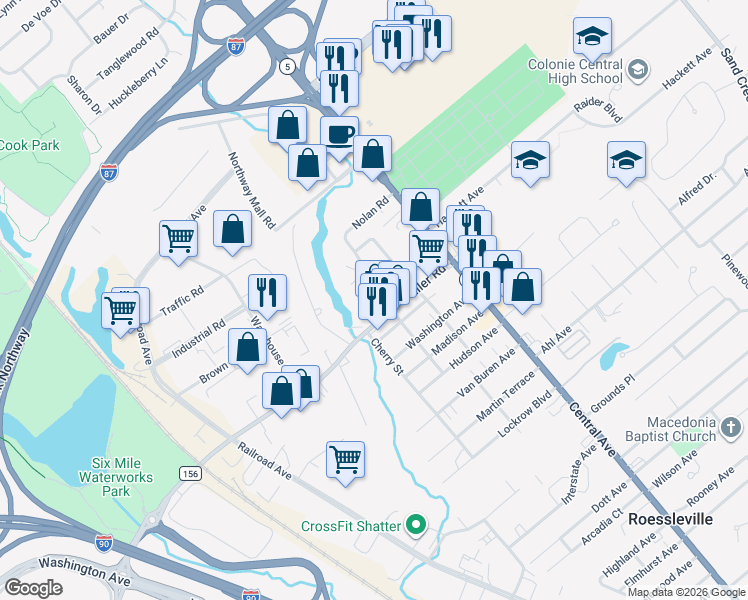 map of restaurants, bars, coffee shops, grocery stores, and more near 2 Katherine Road in Albany