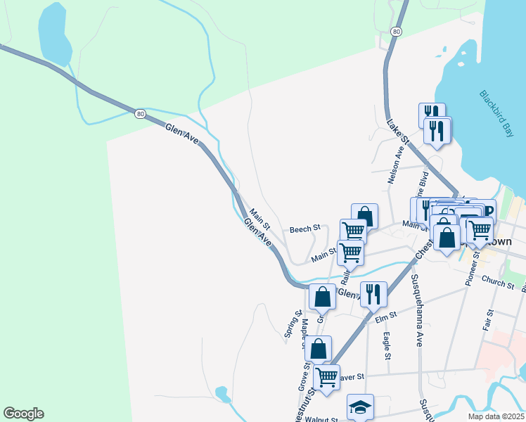 map of restaurants, bars, coffee shops, grocery stores, and more near Averill Road in Cooperstown