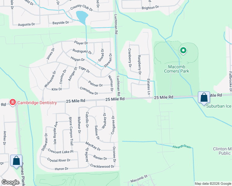 map of restaurants, bars, coffee shops, grocery stores, and more near 55042 Norman Drive in Macomb