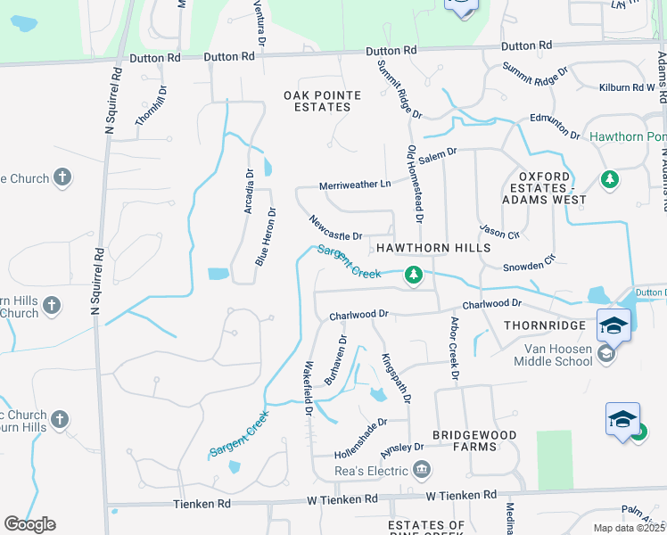 map of restaurants, bars, coffee shops, grocery stores, and more near 1624 Wakefield Court in Rochester Hills