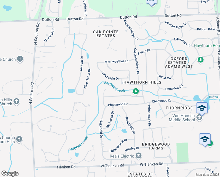 map of restaurants, bars, coffee shops, grocery stores, and more near 1624 Wakefield Court in Rochester Hills