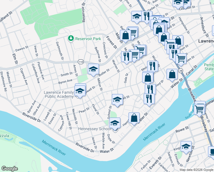 map of restaurants, bars, coffee shops, grocery stores, and more near 19 Blakemore Court in Lawrence