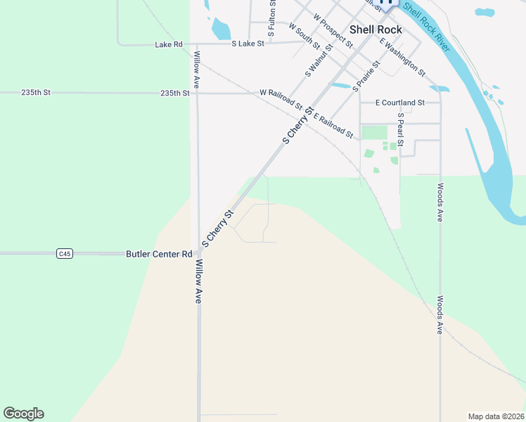 map of restaurants, bars, coffee shops, grocery stores, and more near Lozmar Lane in Shell Rock