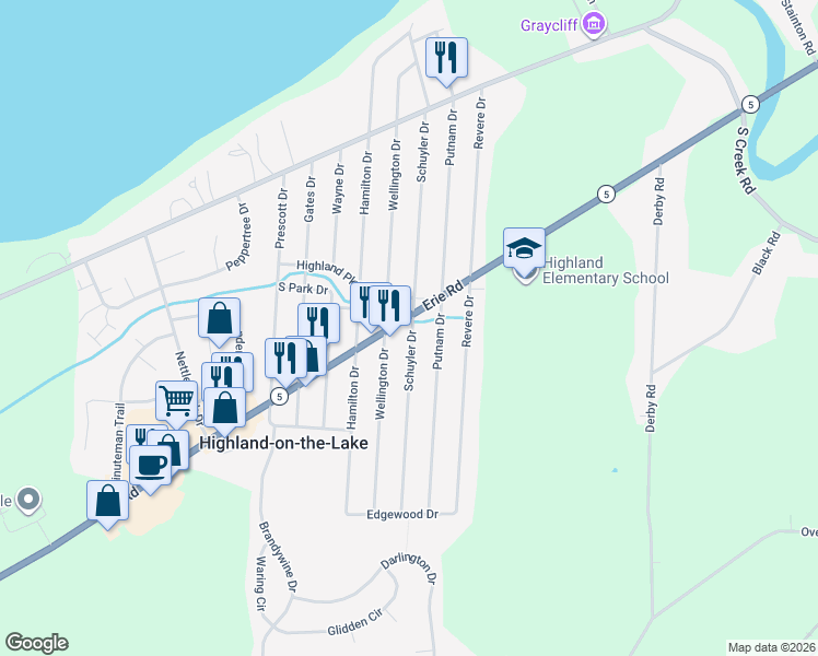map of restaurants, bars, coffee shops, grocery stores, and more near 6822 Schuyler Drive in Derby