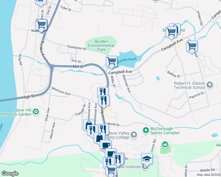 map of restaurants, bars, coffee shops, grocery stores, and more near 38 Vandenburgh Avenue in Troy