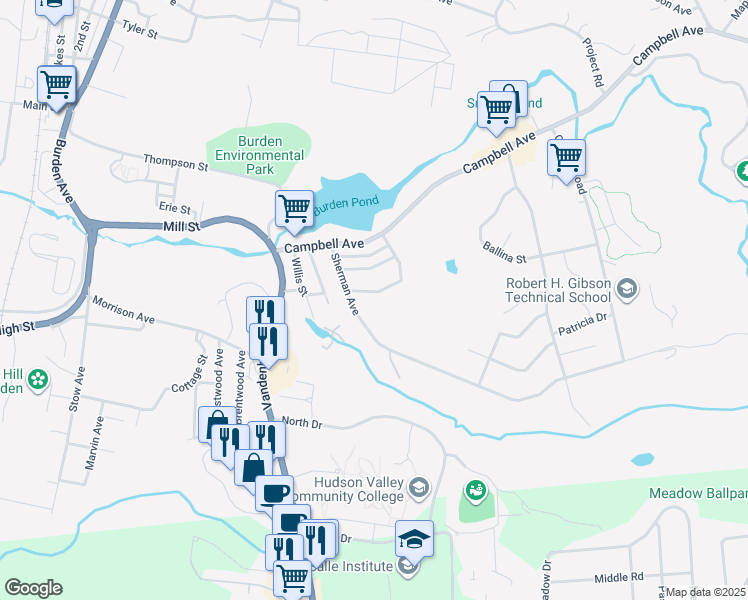 map of restaurants, bars, coffee shops, grocery stores, and more near 14 Grant Avenue in Troy