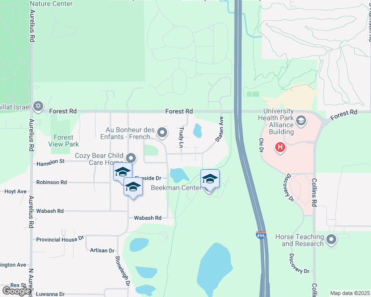 map of restaurants, bars, coffee shops, grocery stores, and more near 2901 Staten Avenue in Lansing