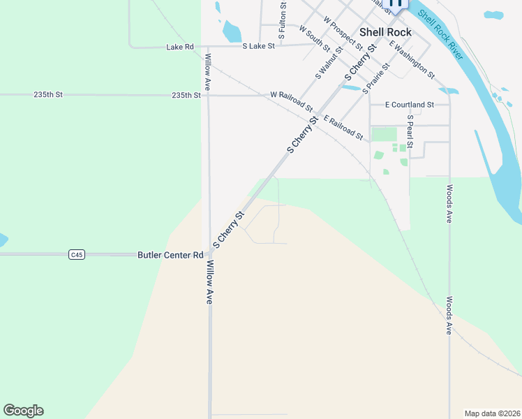 map of restaurants, bars, coffee shops, grocery stores, and more near Lozmar Lane in Shell Rock