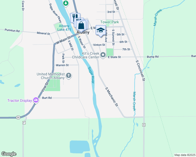 map of restaurants, bars, coffee shops, grocery stores, and more near 417 South Mechanic Street in Albany