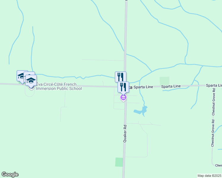 map of restaurants, bars, coffee shops, grocery stores, and more near 46277 Sparta Line in St. Thomas
