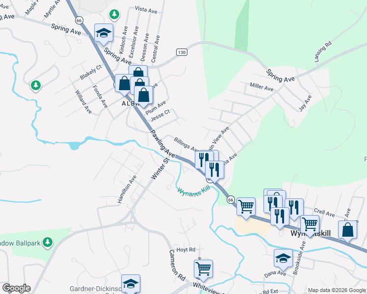map of restaurants, bars, coffee shops, grocery stores, and more near 713 Pawling Avenue in Troy