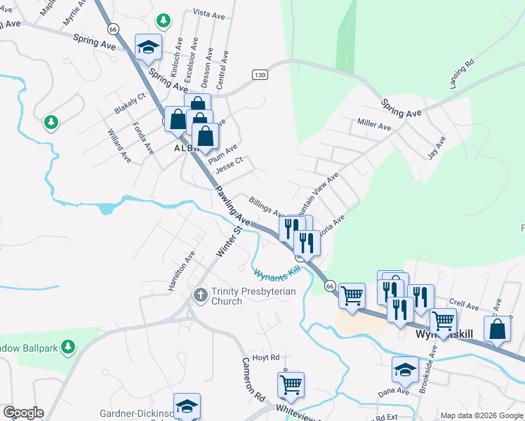 map of restaurants, bars, coffee shops, grocery stores, and more near 713 Pawling Avenue in Troy