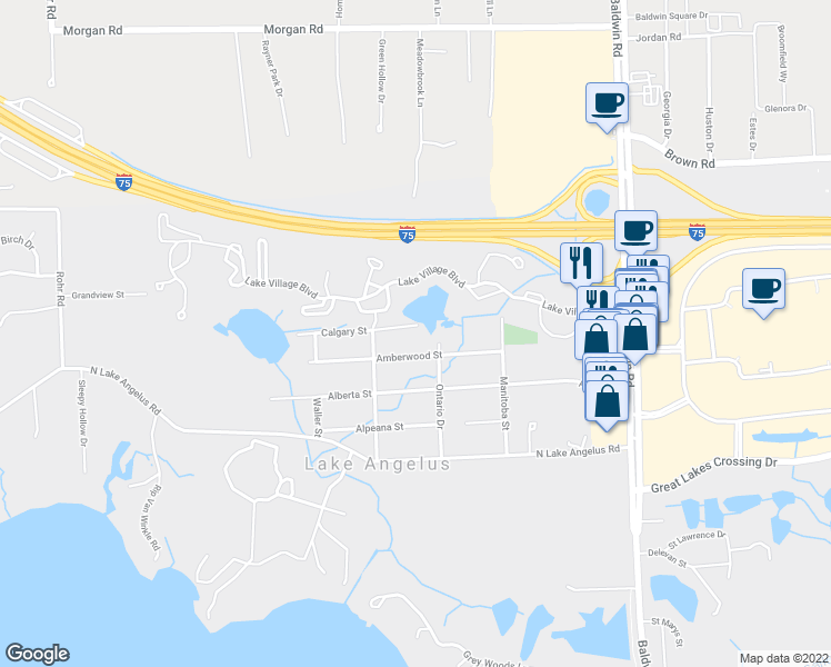 map of restaurants, bars, coffee shops, grocery stores, and more near 533 Calgary Street in Auburn Hills