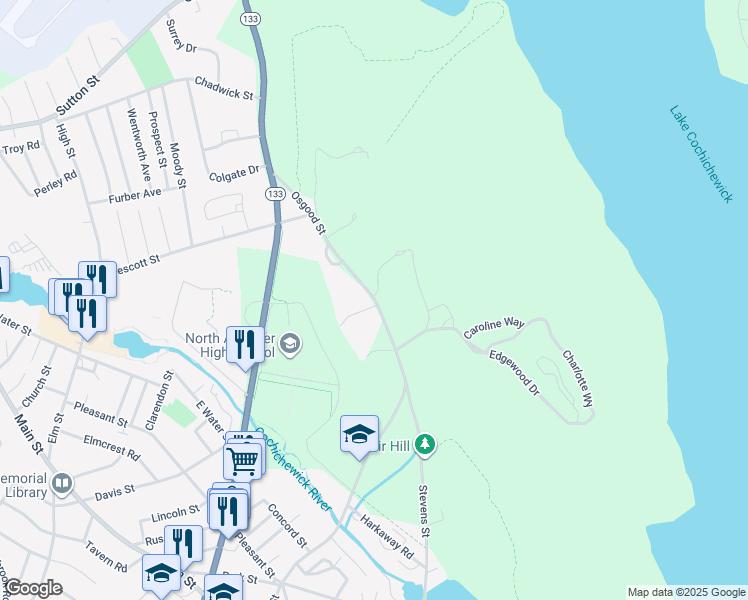 map of restaurants, bars, coffee shops, grocery stores, and more near 547 Osgood Street in North Andover