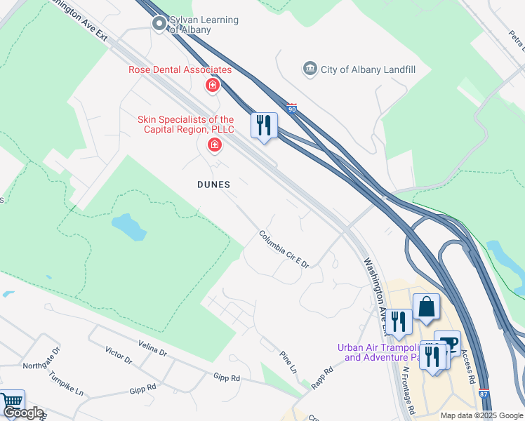 map of restaurants, bars, coffee shops, grocery stores, and more near 200 Washington Avenue Extension in Albany