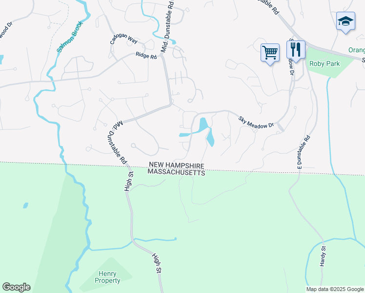 map of restaurants, bars, coffee shops, grocery stores, and more near Goldfinch Lane in Nashua