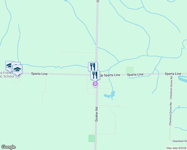 map of restaurants, bars, coffee shops, grocery stores, and more near 46342 Sparta Line in Sparta