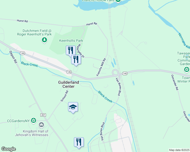 map of restaurants, bars, coffee shops, grocery stores, and more near 425 Route 146 in Altamont