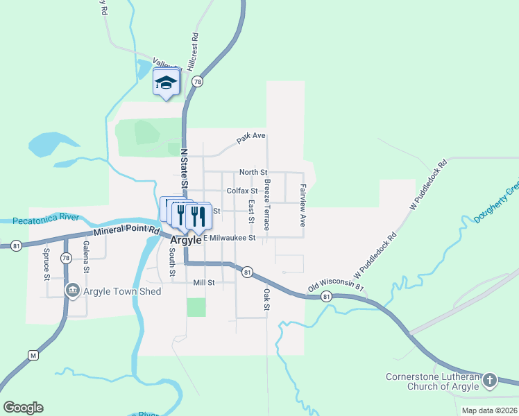 map of restaurants, bars, coffee shops, grocery stores, and more near 109 Breeze Terrace in Argyle