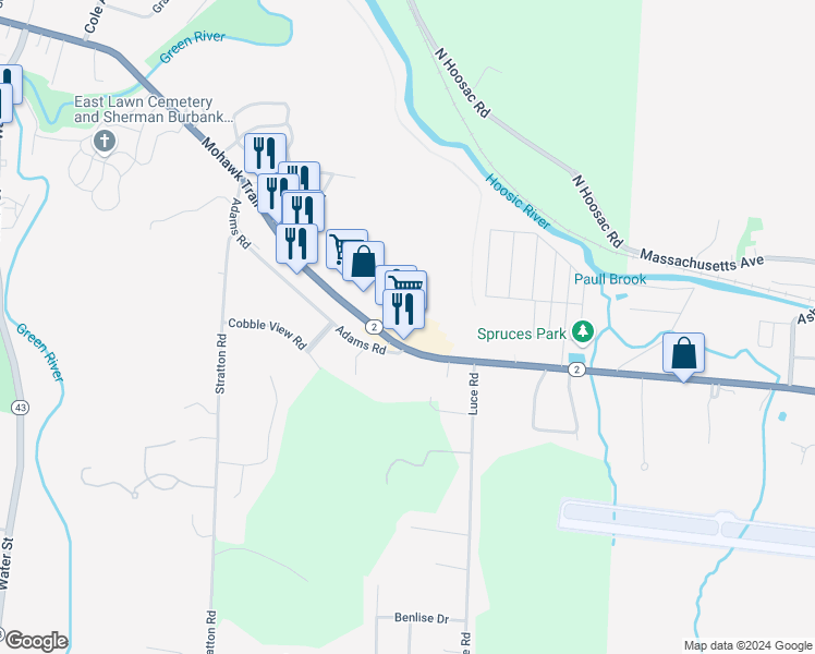 map of restaurants, bars, coffee shops, grocery stores, and more near 259 Main Street in Williamstown