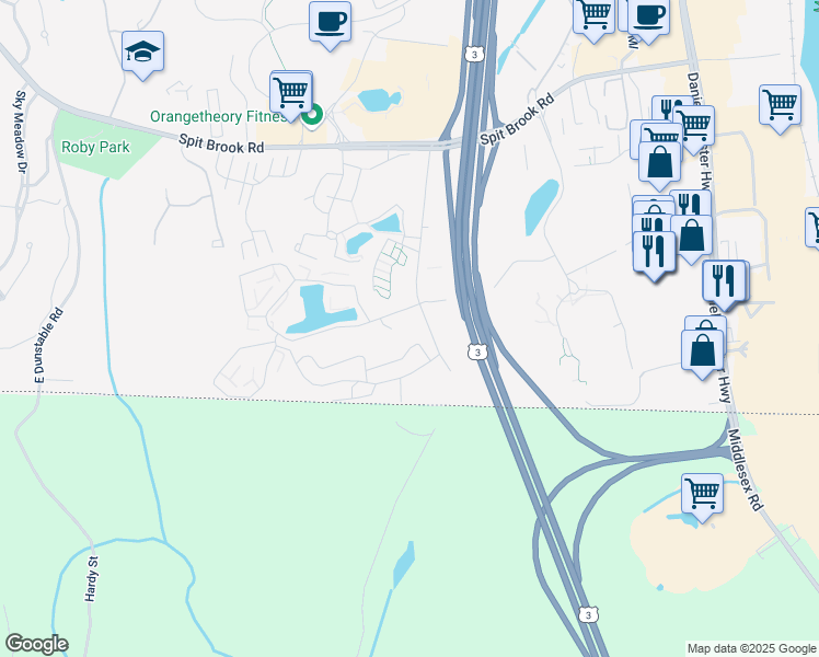 map of restaurants, bars, coffee shops, grocery stores, and more near 4 Heritage Village Drive in Nashua