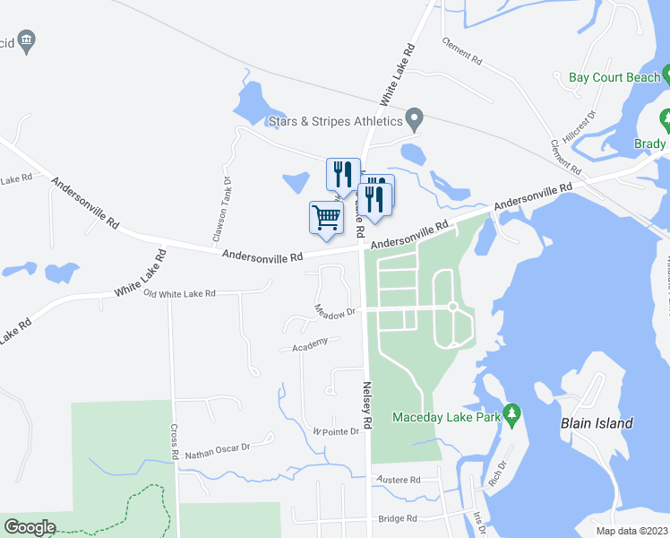 map of restaurants, bars, coffee shops, grocery stores, and more near 4483 Meadow Drive in Waterford Township