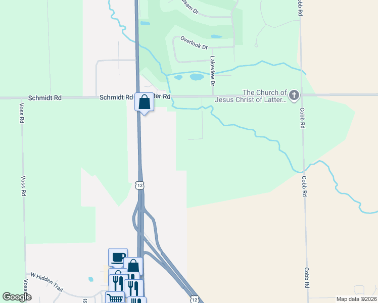 map of restaurants, bars, coffee shops, grocery stores, and more near N5827 Oak Creek Drive in Elkhorn
