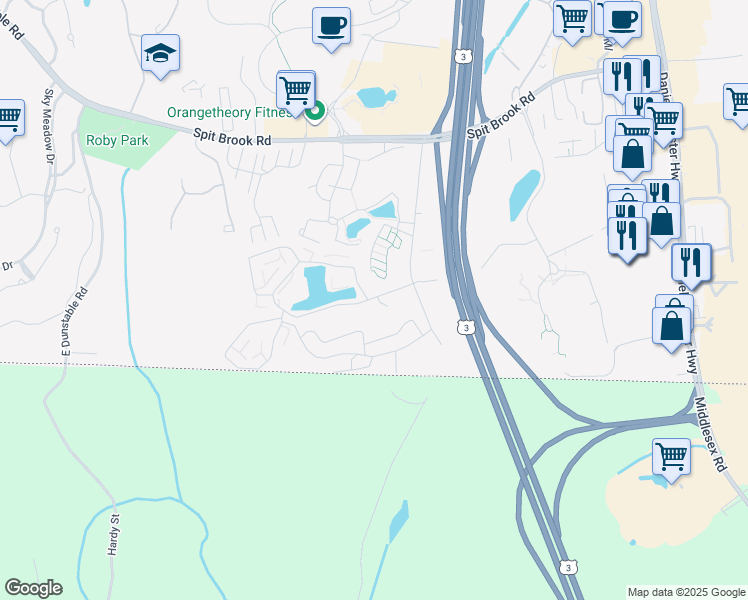 map of restaurants, bars, coffee shops, grocery stores, and more near 4 Heritage Village Drive in Nashua