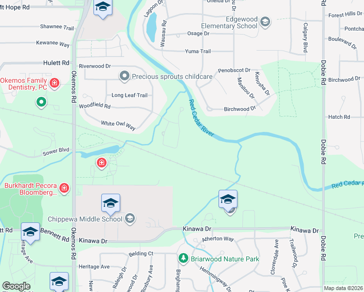 map of restaurants, bars, coffee shops, grocery stores, and more near 4232 Sugar Maple Lane in Meridian charter Township
