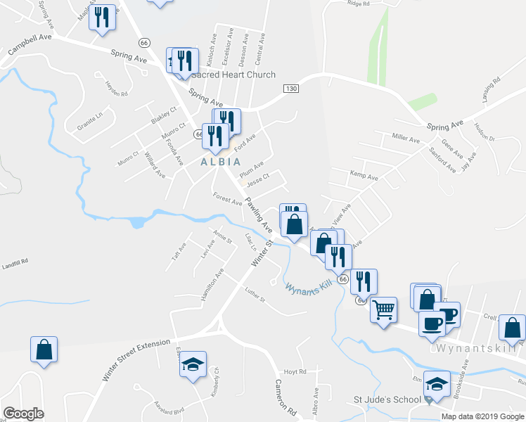 map of restaurants, bars, coffee shops, grocery stores, and more near 651 Pawling Avenue in Troy