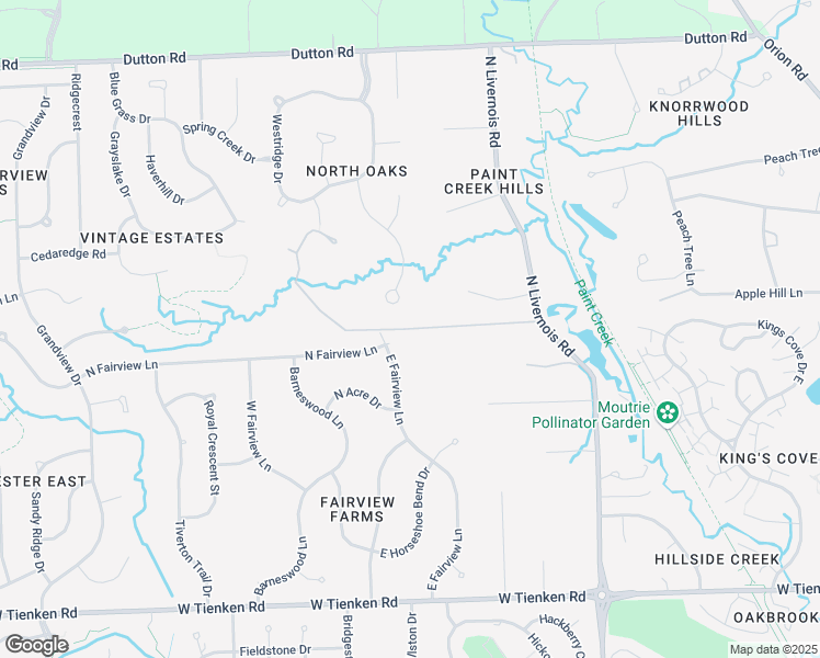 map of restaurants, bars, coffee shops, grocery stores, and more near Rochester Water Works Road in Rochester Hills