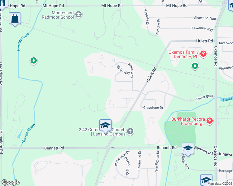 map of restaurants, bars, coffee shops, grocery stores, and more near 2562 Capeside Drive in Meridian charter Township
