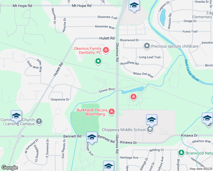 map of restaurants, bars, coffee shops, grocery stores, and more near 3544 Meridian Crossing Drive in Meridian charter Township