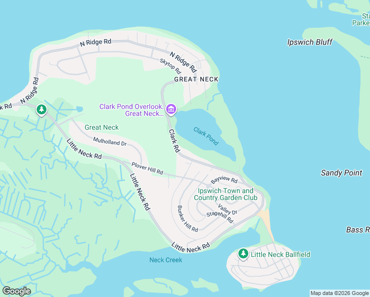 map of restaurants, bars, coffee shops, grocery stores, and more near 52 Clark Road in Ipswich