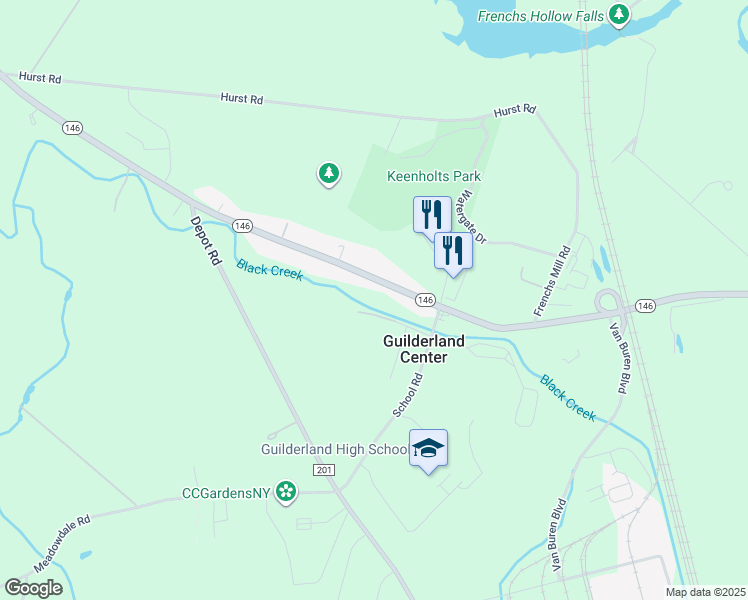 map of restaurants, bars, coffee shops, grocery stores, and more near 480 Highway 146 in Altamont