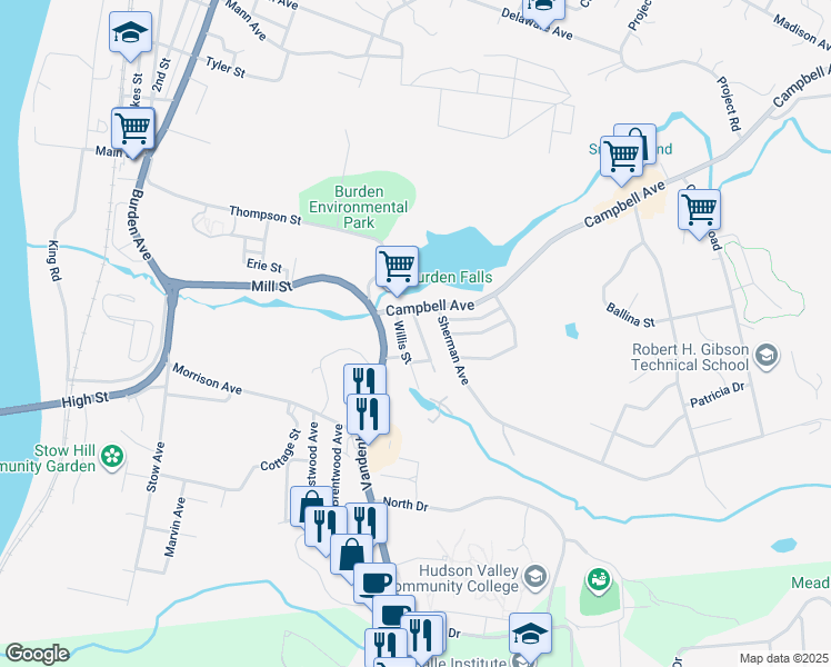 map of restaurants, bars, coffee shops, grocery stores, and more near 2 Campbell Avenue in Troy