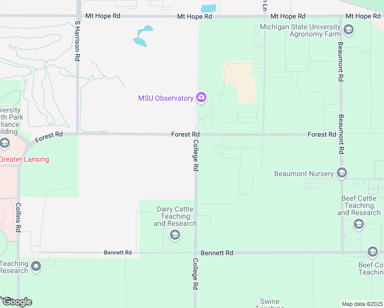 map of restaurants, bars, coffee shops, grocery stores, and more near Michigan State University in East Lansing
