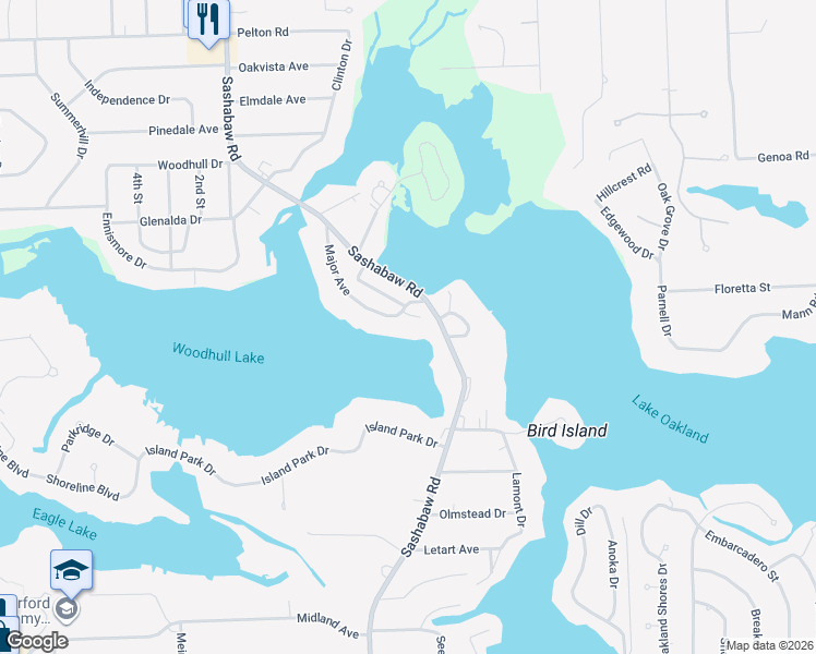 map of restaurants, bars, coffee shops, grocery stores, and more near 4423 Major Avenue in Waterford Township