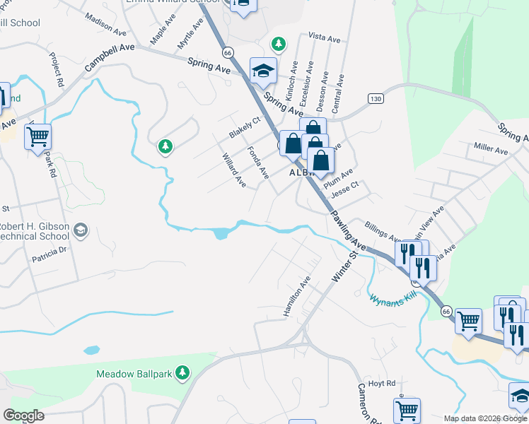 map of restaurants, bars, coffee shops, grocery stores, and more near 183 Ford Avenue in Troy