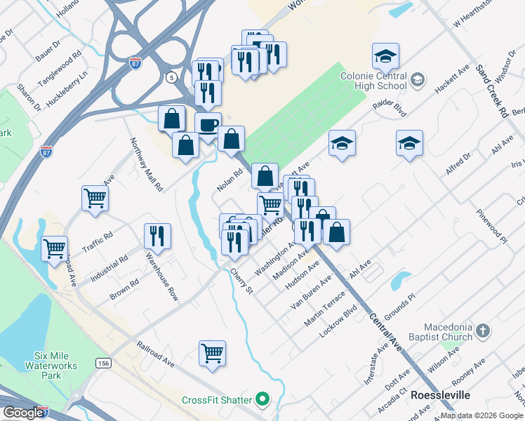 map of restaurants, bars, coffee shops, grocery stores, and more near 5 Pinehurst Road in Albany