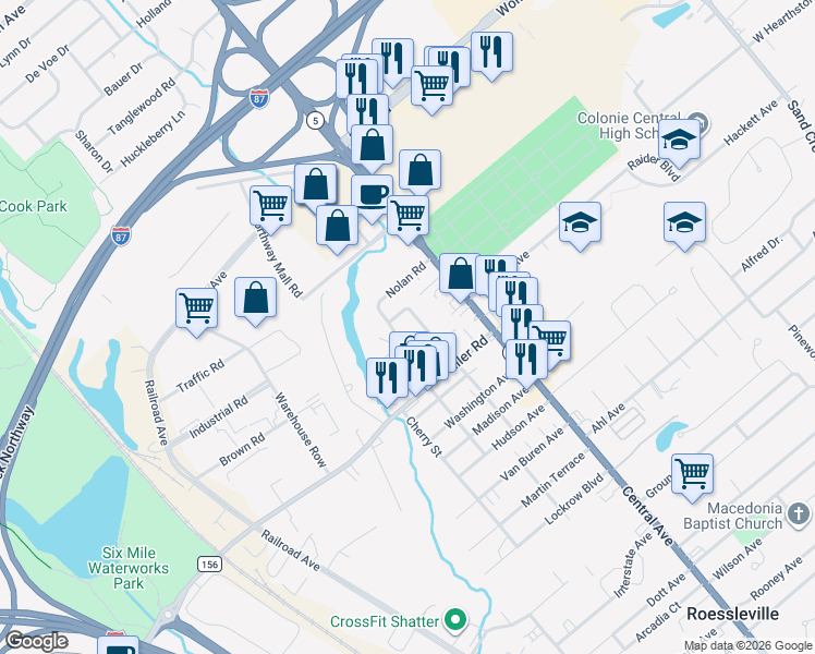 map of restaurants, bars, coffee shops, grocery stores, and more near 22 Pinehurst Road in Albany