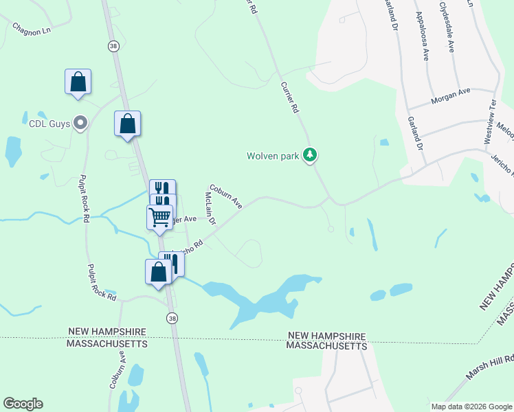 map of restaurants, bars, coffee shops, grocery stores, and more near 32 Jericho Road in Pelham